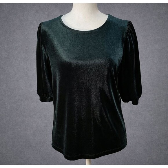 Draper James Tops - Draper James RSVP Green Velour Velvet Top Puff Sleeve Whimsigoth Fairy Grunge M